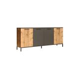 Buffet Moderno de 4 Puertas - Color Gris Oscuro-Roble - 160x40x72cm - Elegante Almacenamiento para Comedor.