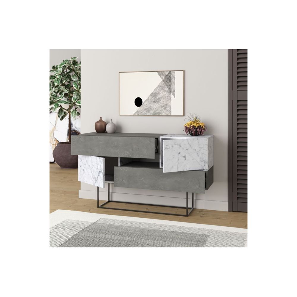 Buffet Moderno con Acabado en Mármol Gris Antiguo y Blanco