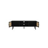 Mueble TV de Ratán en Color Negro-Natural 150x39x49 cm - 2 Puertas - Estilo y Durabilidad.