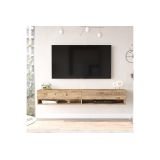 Mueble de TV de Pared Moderno Roble - 180x31,5x29,5 cm - 2 Cajones y Estantes.