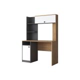 Escritorio-Librería de Melamina, Gris Oscuro-Blanco-Natural, 117x46x160 cm, Mueble Versátil para Oficina o Estudio.