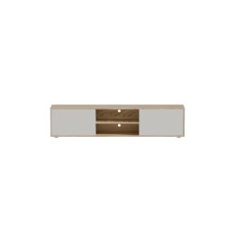 Mueble Mesa TV Melamina Blanco-Natural 180x40x41 cm - 2 Puertas y Amplio Espacio de Almacenamiento.