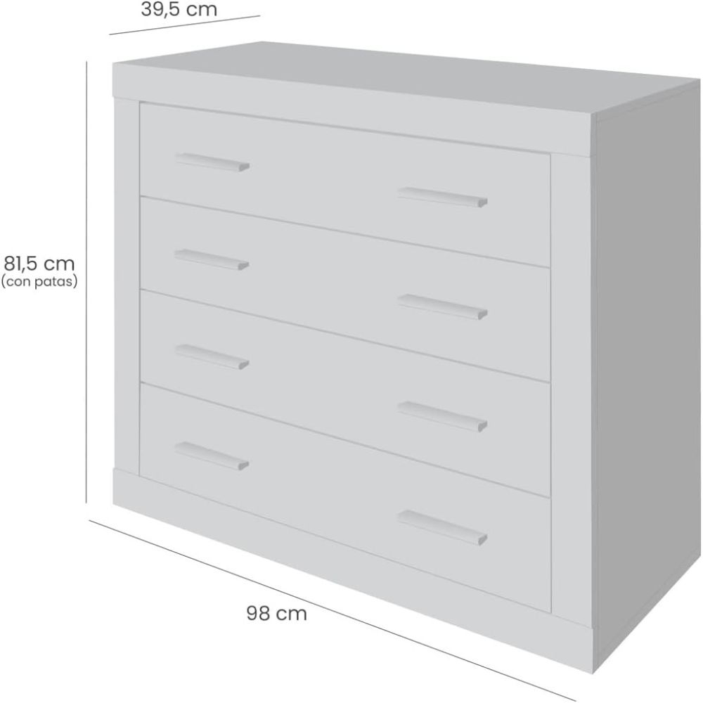 Meyvaser - Cómoda con 4 Cajones, Sinfonier, Color Cambria y Blanco, Medidas: 60 cm (An) x 81.5 cm (Al) x 39.5 cm (Fo)
