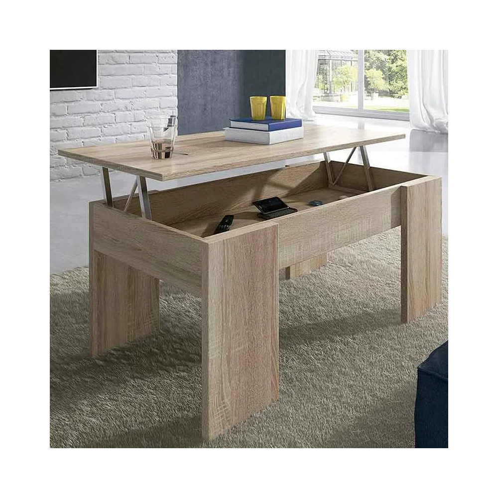 Mesa de Centro Elevable, Para Salón o Comedor,Acabado en Color Cambria, Medidas: 90 cm (An) x 50 cm (Fon) x 46-57 cm (Al)