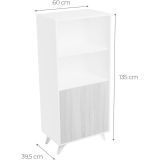 Mueble Bar para Salón o Comedor, Aparador de Cocina, Color Blanco-Roble, Medidas: 60 cm (An) x 135 cm (Al) x 40 cm (Fon)