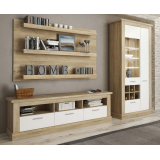 Mueble de Comedor, Mueble Salón, Acabado en Blanco y Cambria, Medidas: 276 cm (Ancho) x 201,6 cm (Alto) x 41,8 cm (Fondo)
