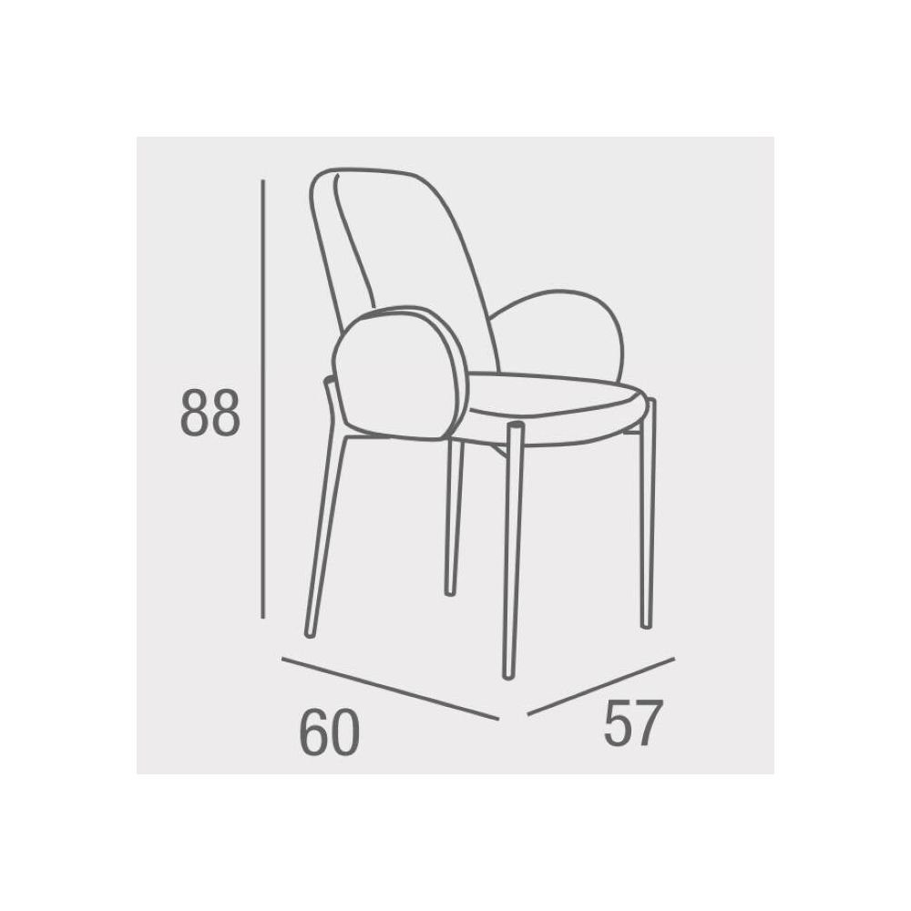 Juego de 2 Sillas con Brazos Tapizadas en Tela Gris y Patas Metálicas Negras - Medidas 60x57x88 cm