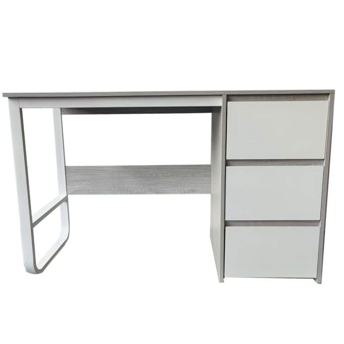 Escritorio Oficina 120 cm con 3 Cajones, Mesa de Ordenador Moderna, Tablero MDF y Melamina, Gris/Blanco, 120x48x74 cm
